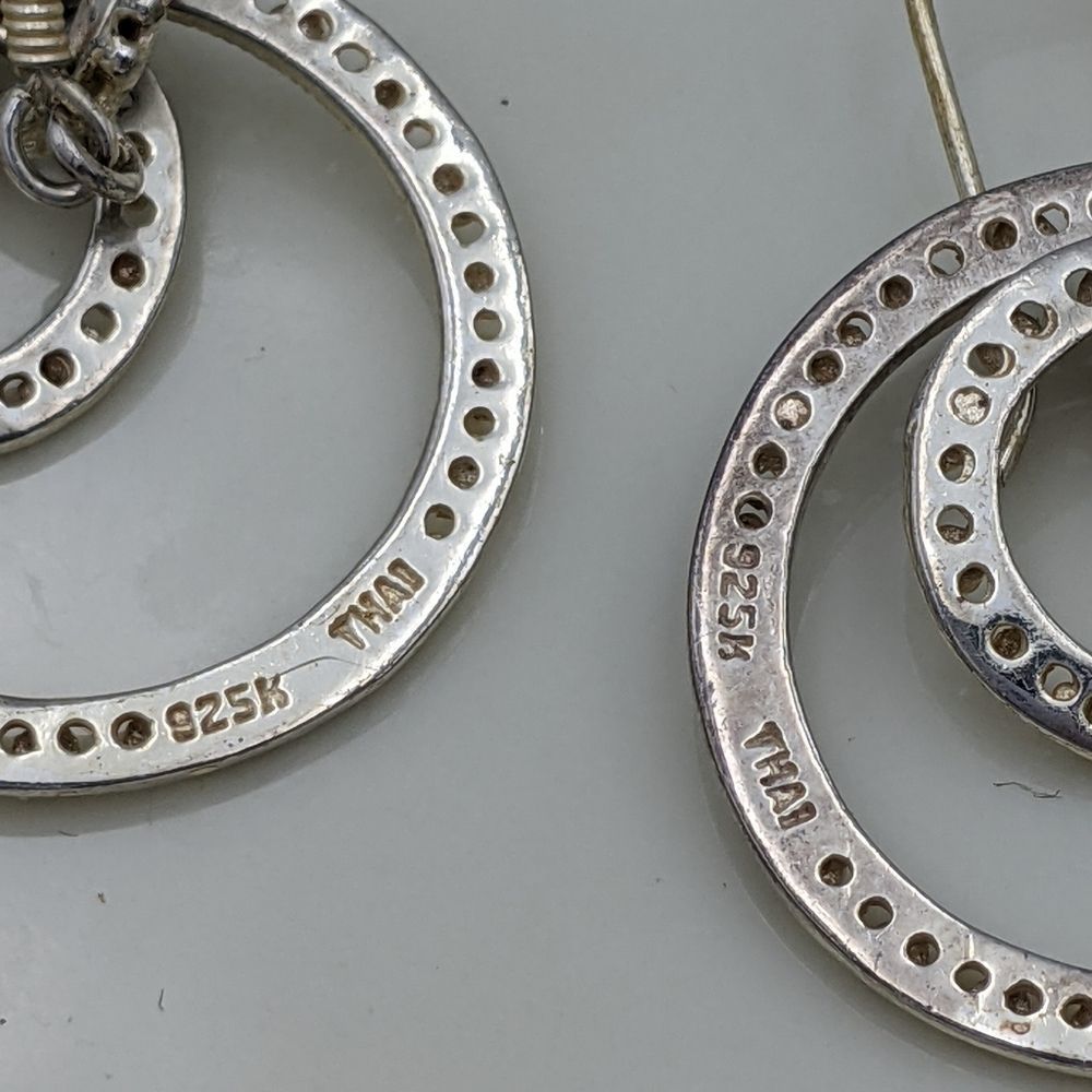 Sterling Silver 925 Double Circle Drop Earrings - image 2